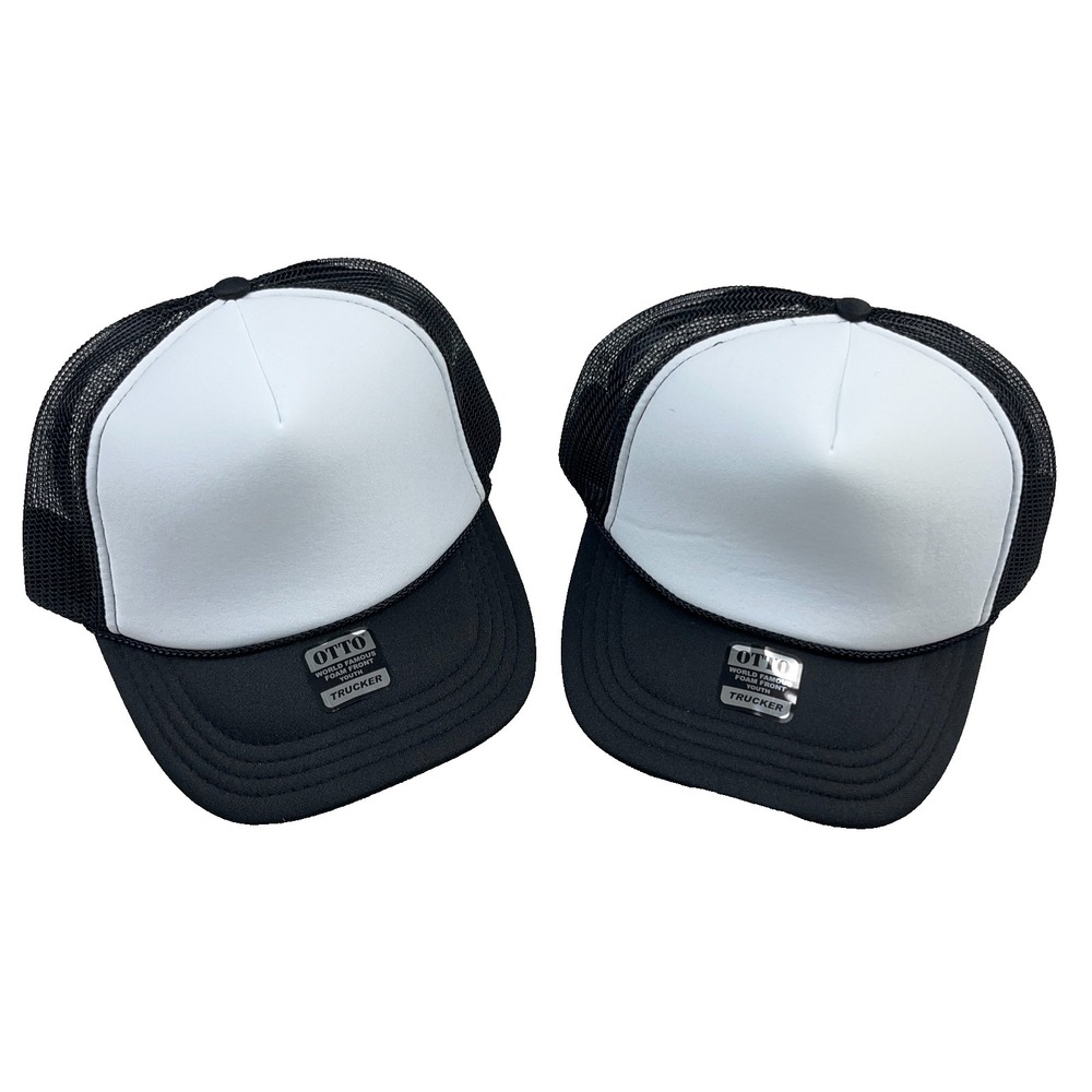 Otto Blank Trucker Hat Lot Cap Snapback Black White Mesh Back YOUTH KIDS New